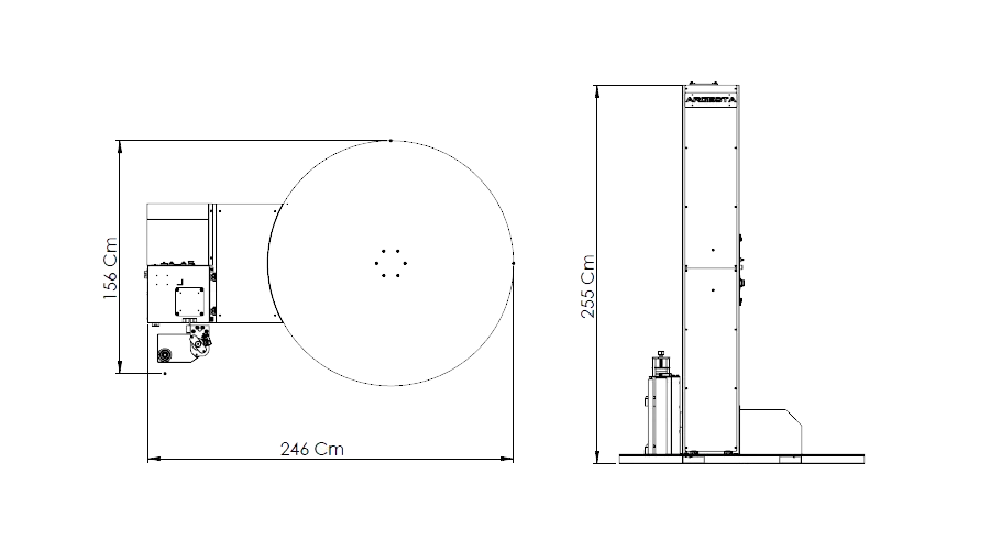 mekanik gerdirmeli tip palet streçleme makinesi teknik çizim