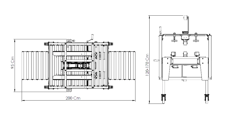 Yan konveyörlü koli bantlama makinesi teknik çizim